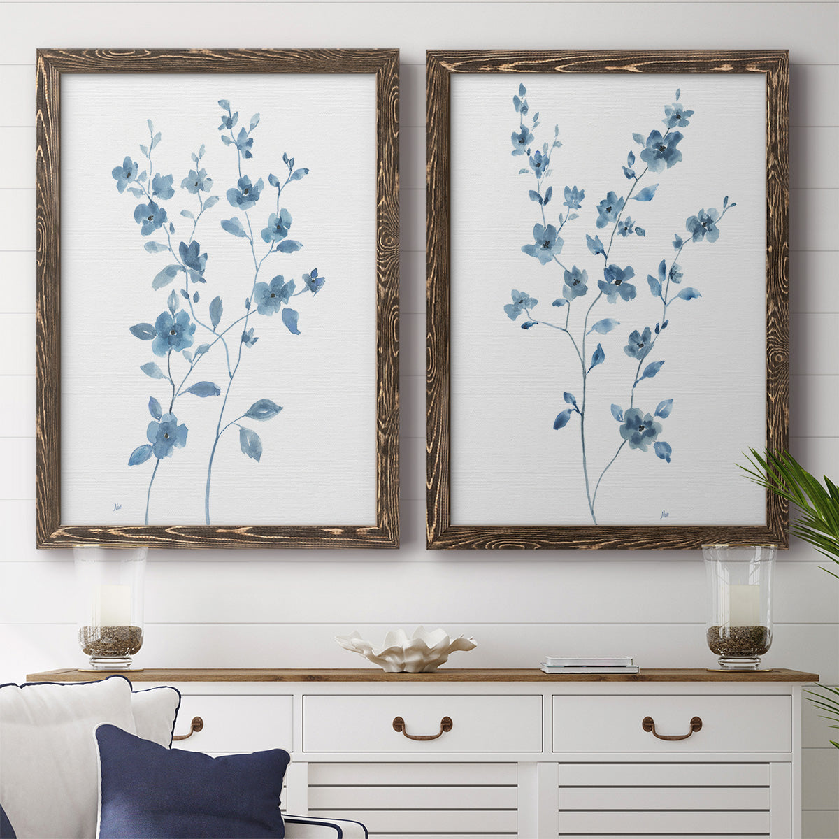 Blue Blossom I - Premium Framed Canvas 2 Piece Set - Ready to Hang