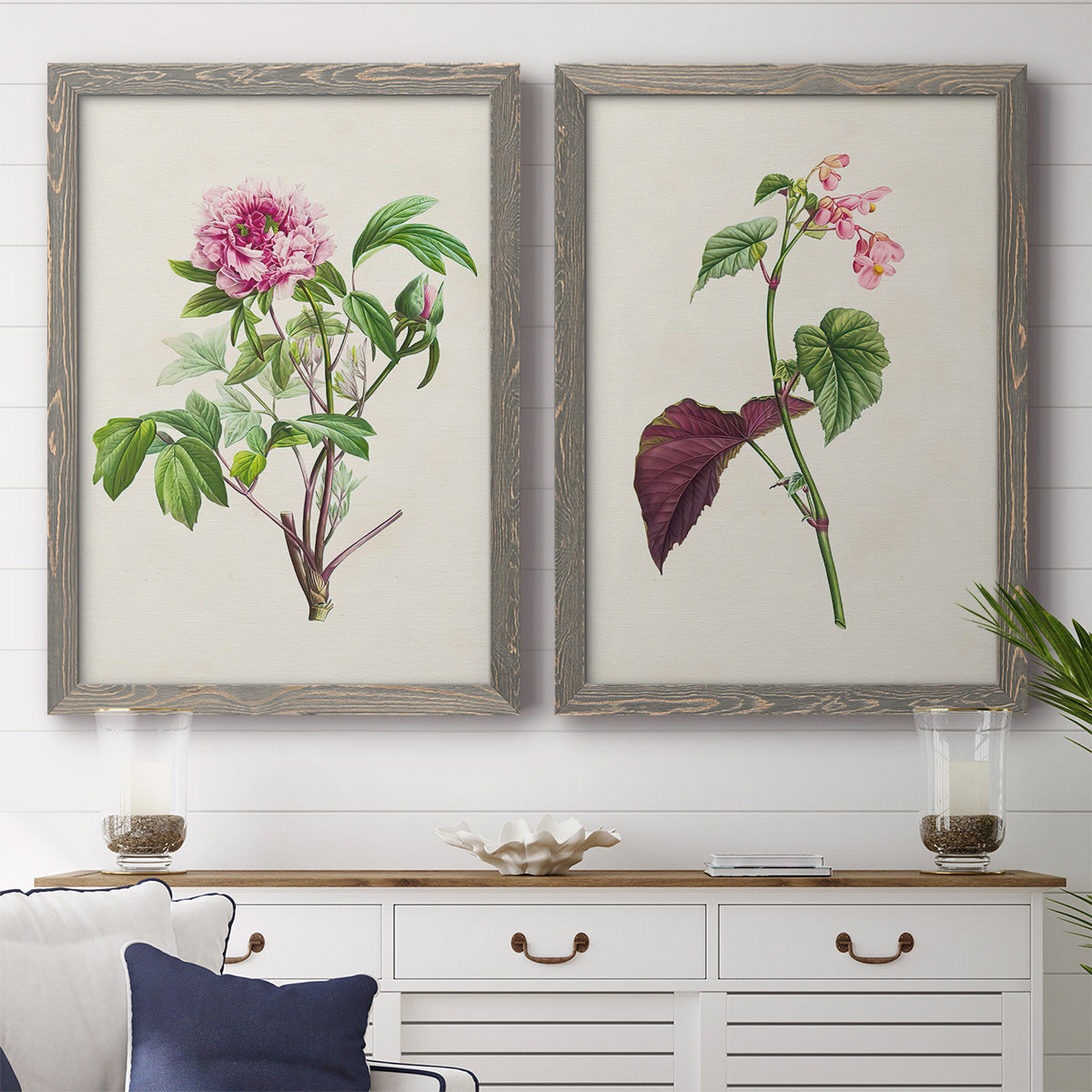 Pretty Pink Botanicals V - Premium Framed Canvas 2 Piece Set - Ready to Hang