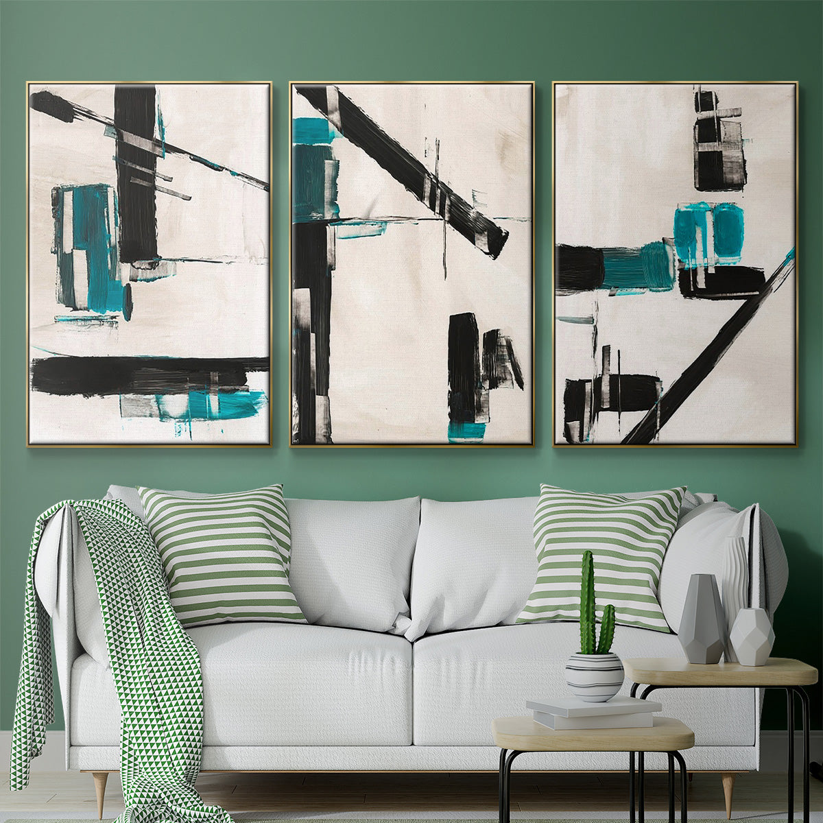 Geometry Notes I - Framed Premium Gallery Wrapped Canvas L Frame 3 Piece Set - Ready to Hang