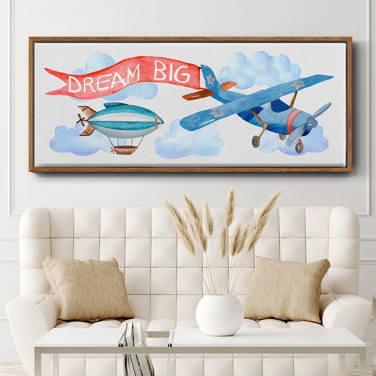 Dream Big Airplane - Floater Framed Canvas Print
