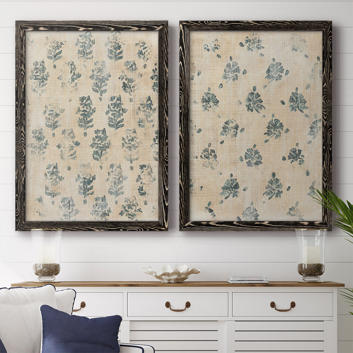 Vintage Blockprint I - Premium Framed Canvas 2 Piece Set - Ready to Hang