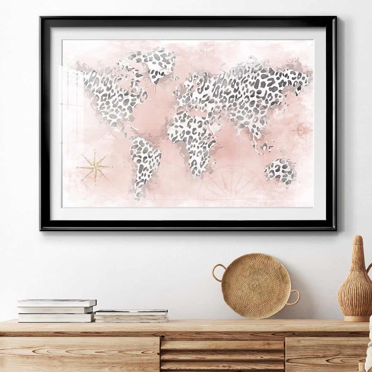 Pink Cheetah Map - Modern Framed Art Print