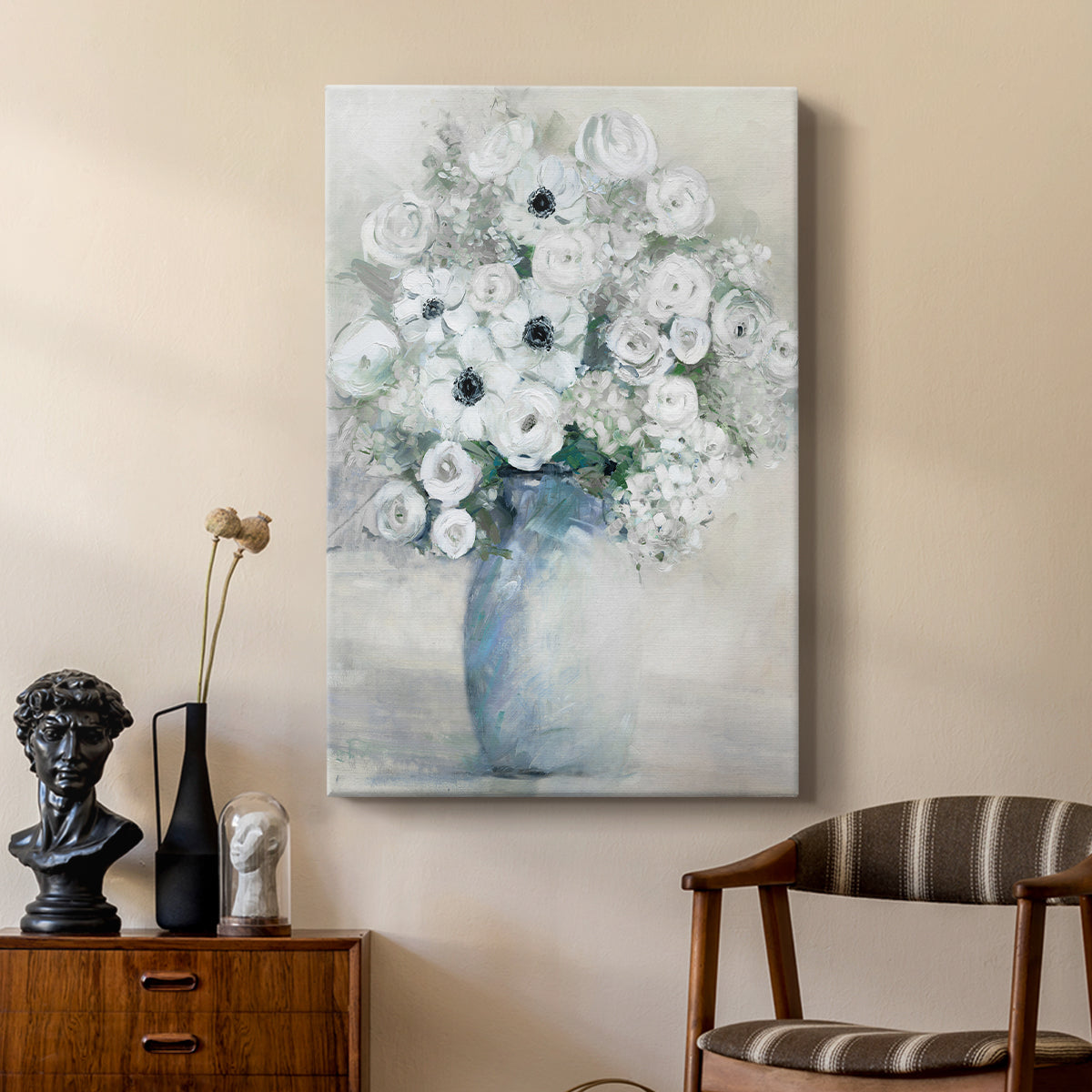 White Anemone Bouquet - Canvas Art Print