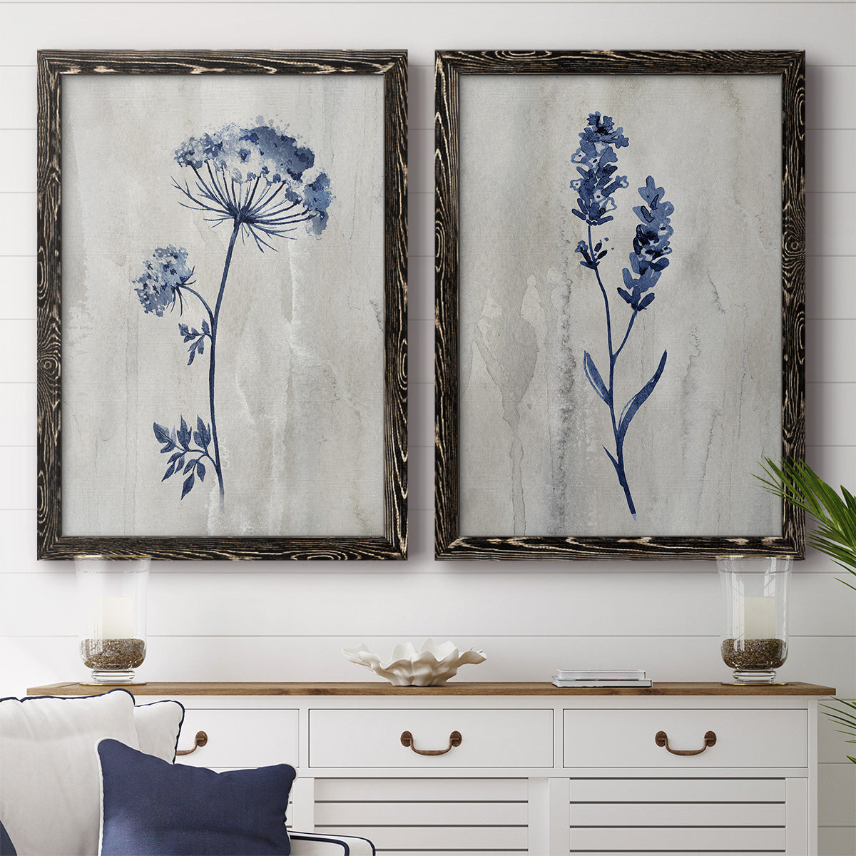 Indigo Botanical I - Premium Framed Canvas 2 Piece Set - Ready to Hang