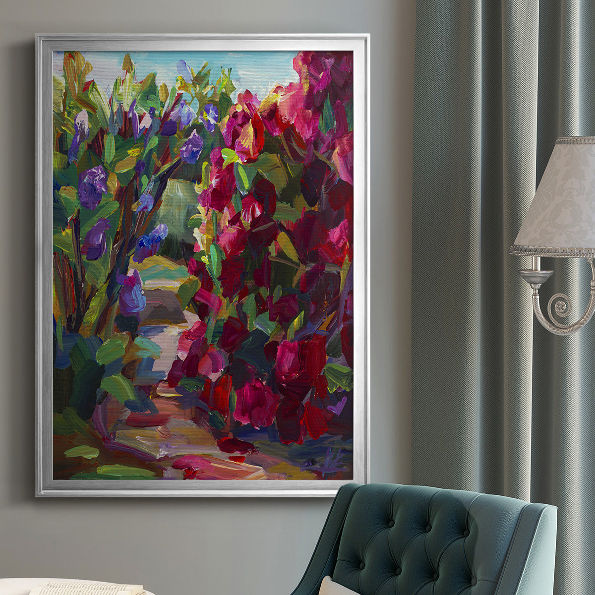 Lilacs & Rhodies - Modern Framed Canvas Print