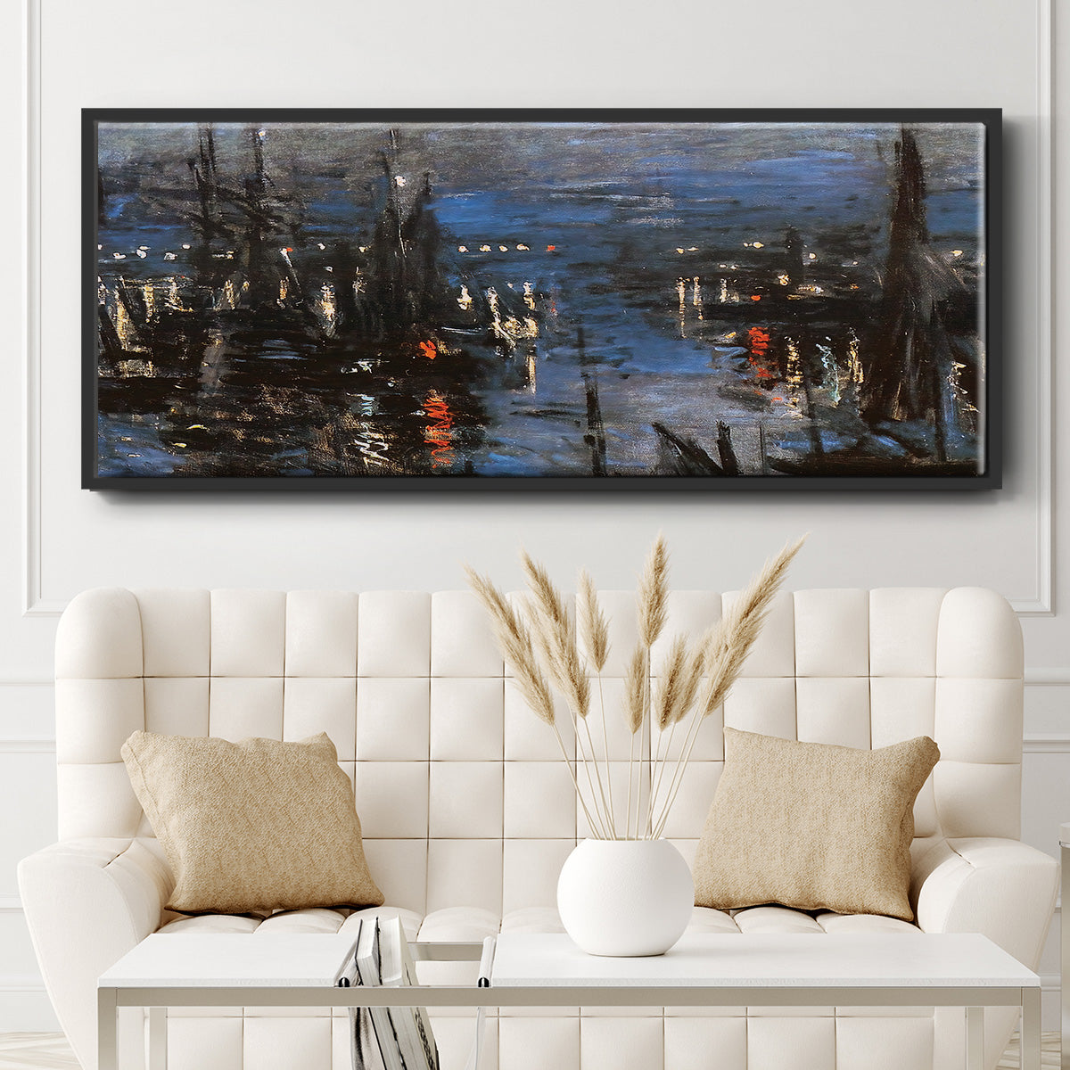 The Port of Le Havre, Night Effect, 1873 - Floater Framed Canvas Print