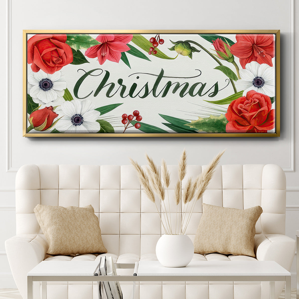 Christmas Flora Wreath Collection D - Floater Framed Canvas Print