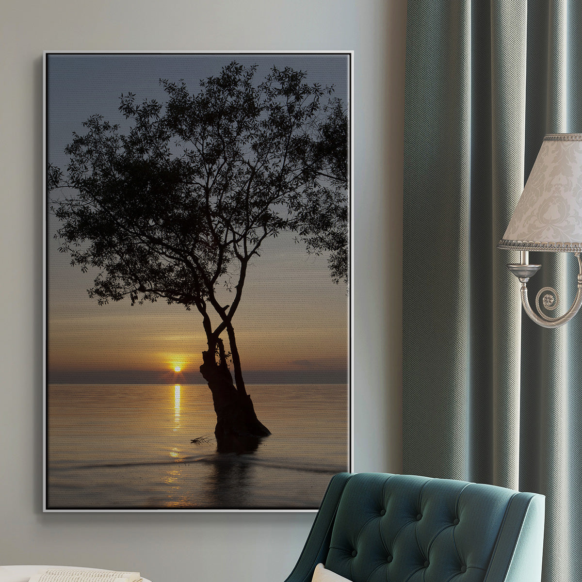 Sunset Silhouette - Framed Premium Gallery Wrapped Canvas L Frame - Ready to Hang