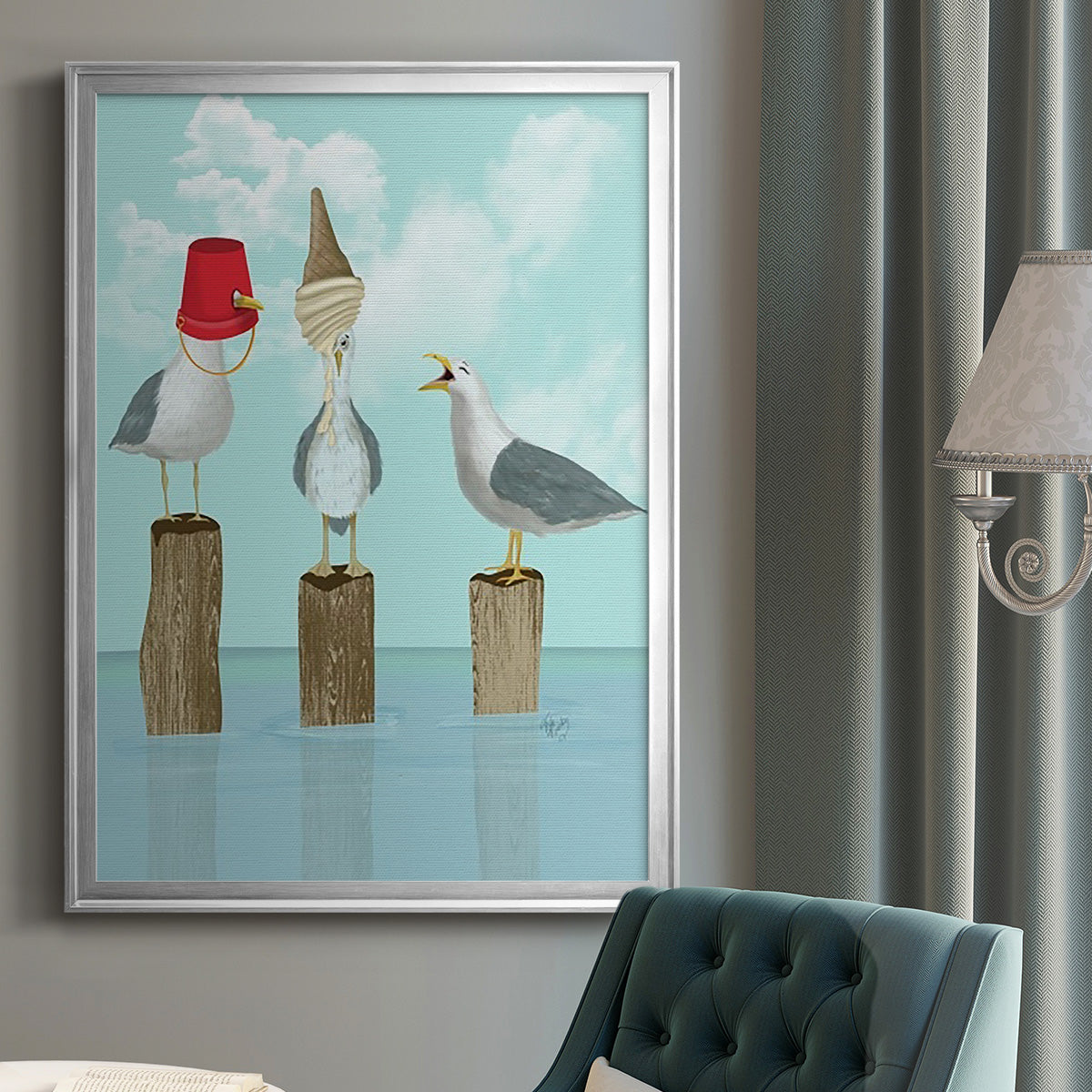 Silly Seagulls - Modern Framed Canvas Print