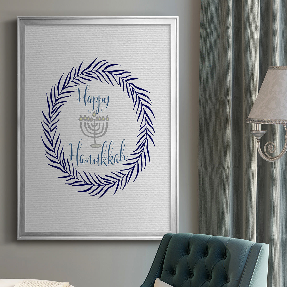 Hanukkah Wreath - Modern Framed Canvas Print