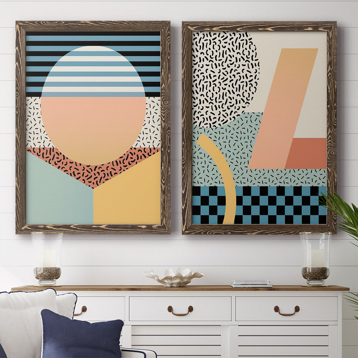 Modern Memphis III - Premium Framed Canvas 2 Piece Set - Ready to Hang