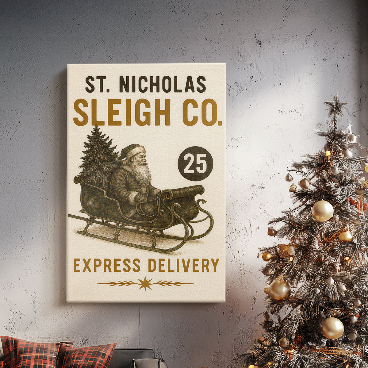 Tinsel-Gold Evergreen Village - Canvas Art Print