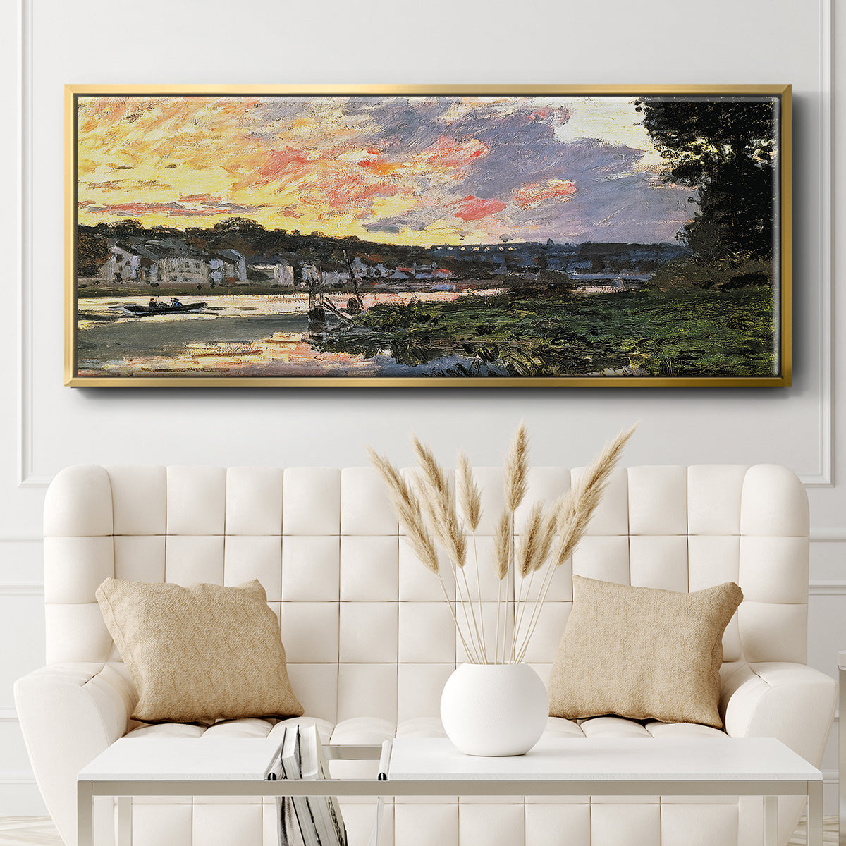 The Seine at Bougival in the Evening, 1870 - Floater Framed Canvas Print