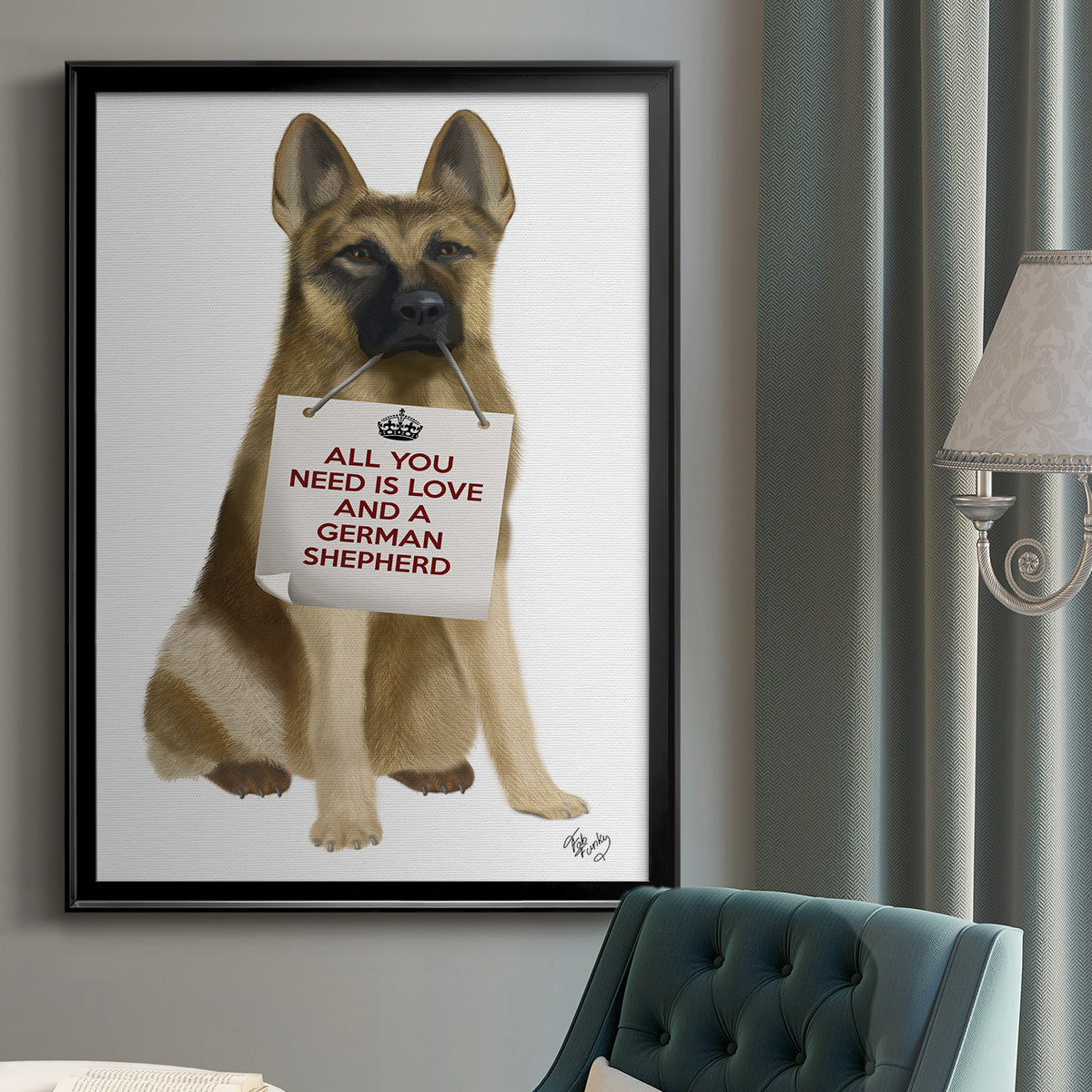 Love and German Shepherd - Modern Framed Canvas Print