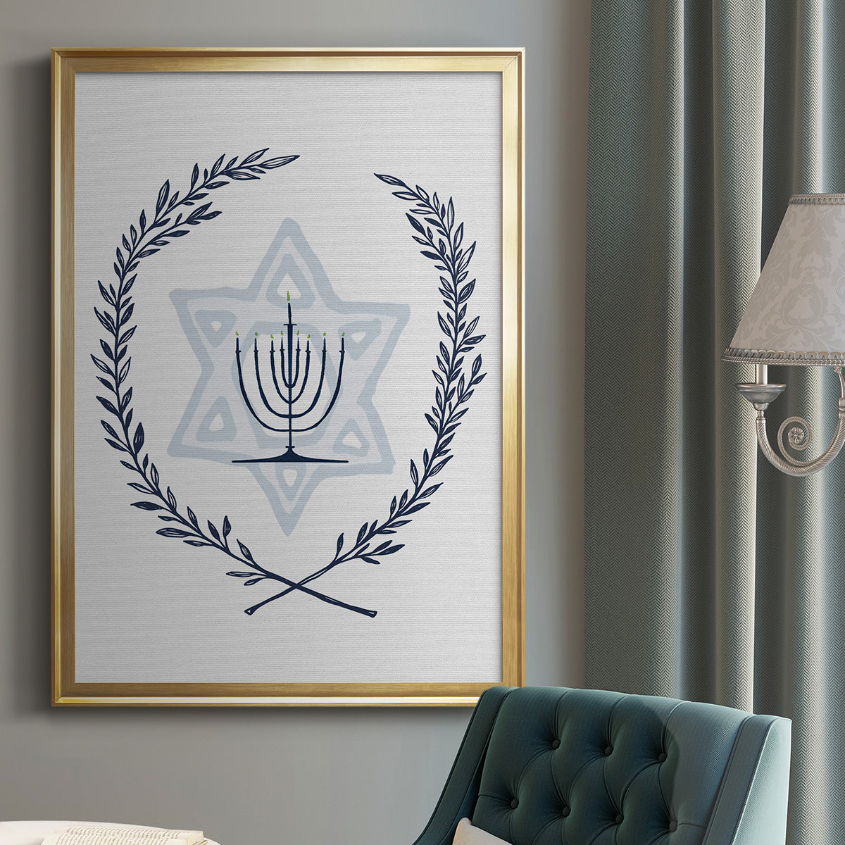 Happy Hanukkah I - Modern Framed Canvas Print