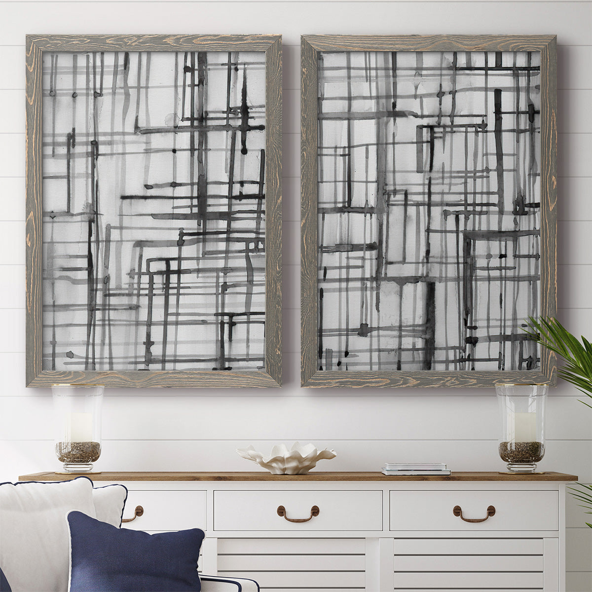 Line Meditation I - Premium Framed Canvas 2 Piece Set - Ready to Hang