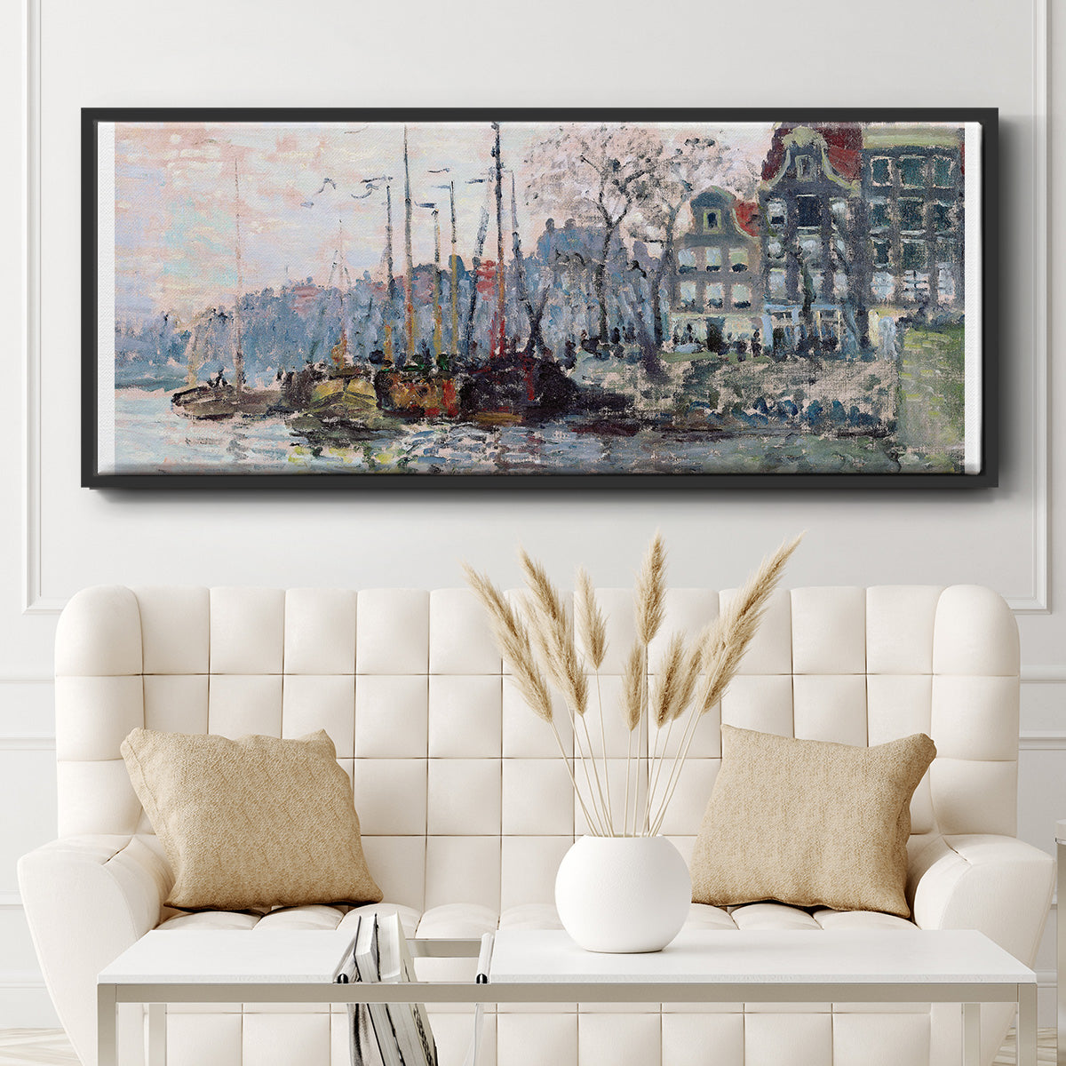 View of the Kromme Waal in Amsterdam - Floater Framed Canvas Print