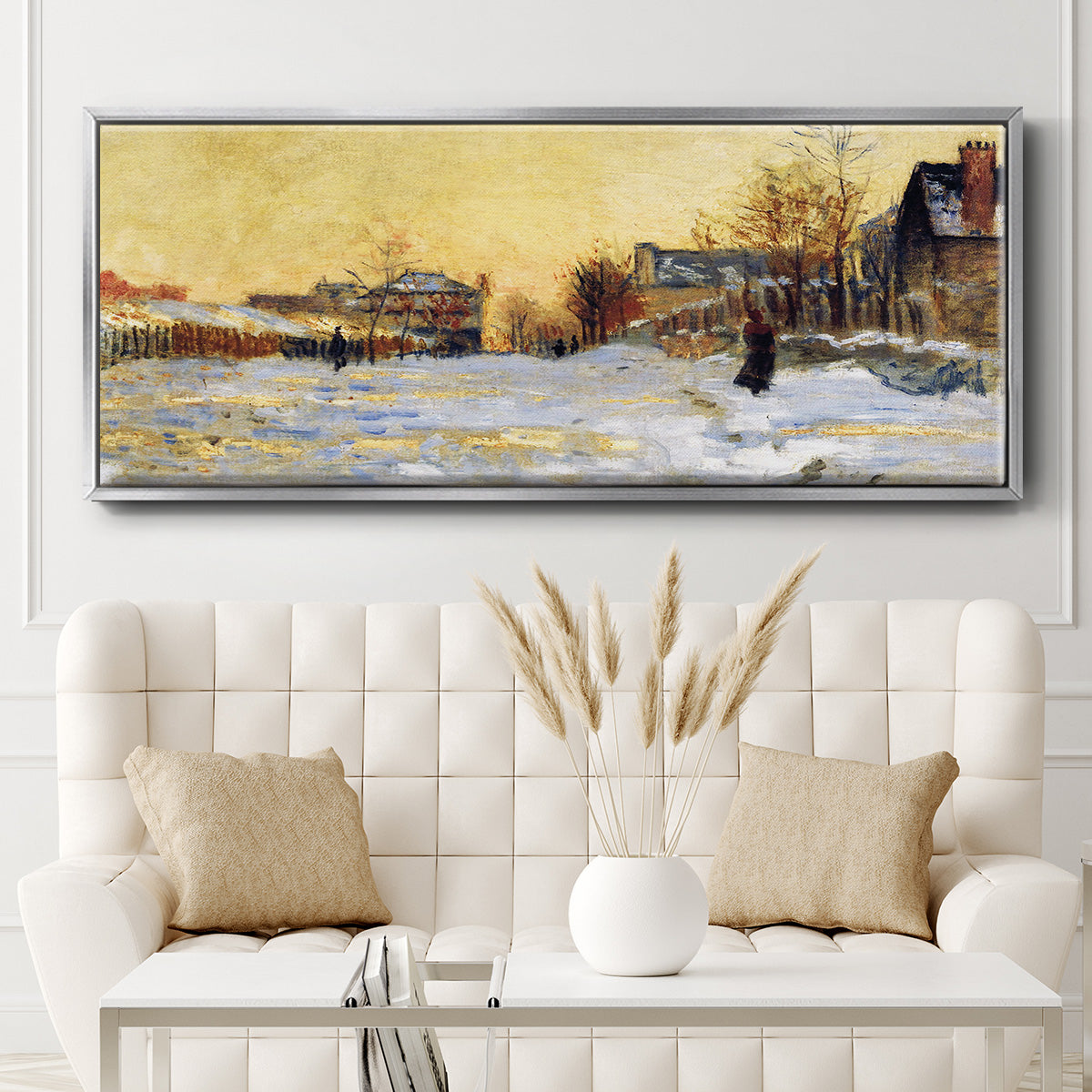 Snow Effect, The Street in Argentuil, 1875 - Floater Framed Canvas Print