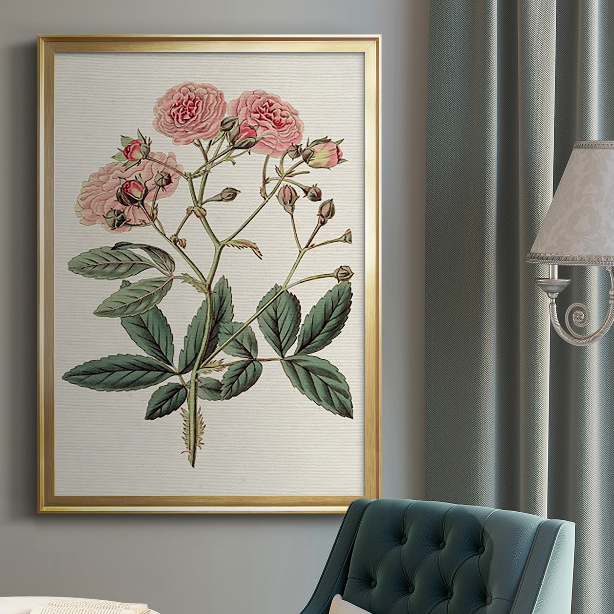 Pink Floral Mix V - Modern Framed Canvas Print