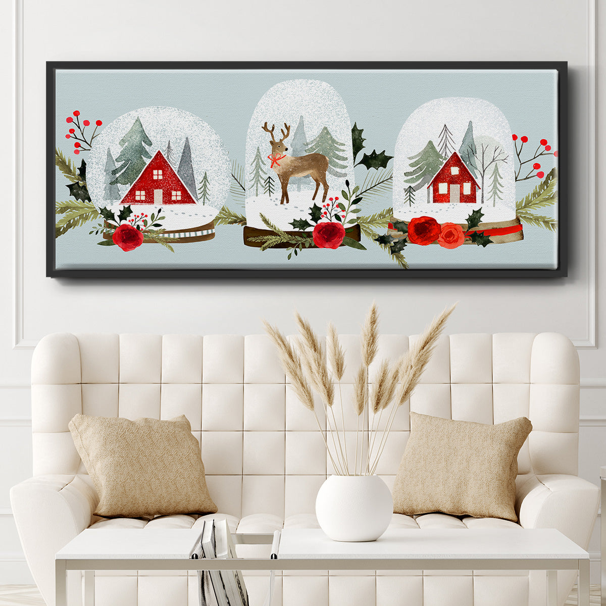 Snow Globe Village Collection D - Floater Framed Canvas Print
