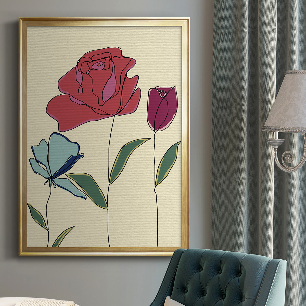 Colored Floral I - Modern Framed Canvas Print