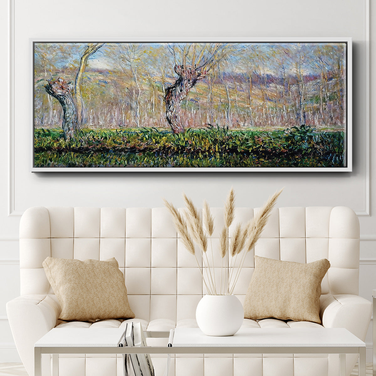 The Banks of the River Epte in Springtime, 1885 - Floater Framed Canvas Print