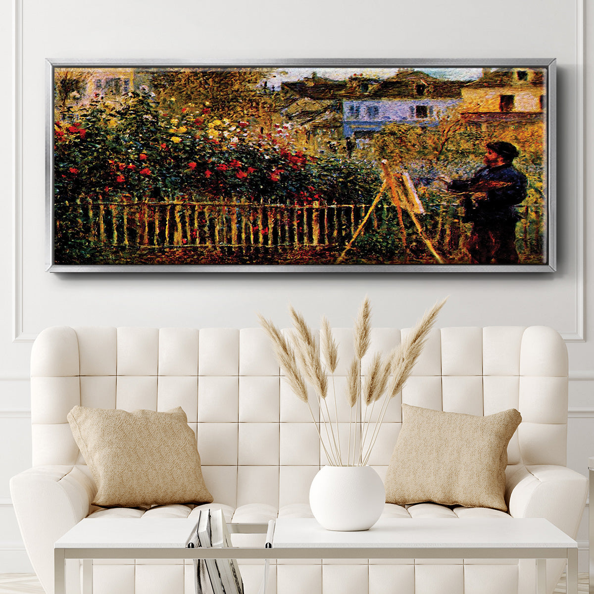 Monet Painting in His Garden in Argenteuil - Floater Framed Canvas Print