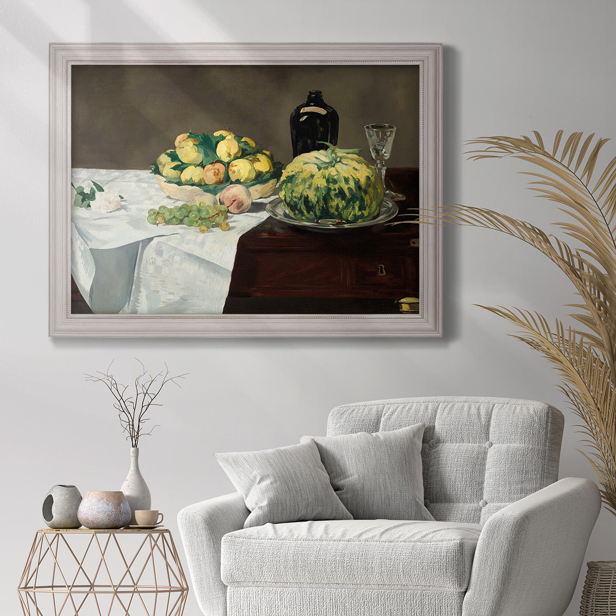 Still Life with Melon and Peaches - Ornate Framed Canvas Print