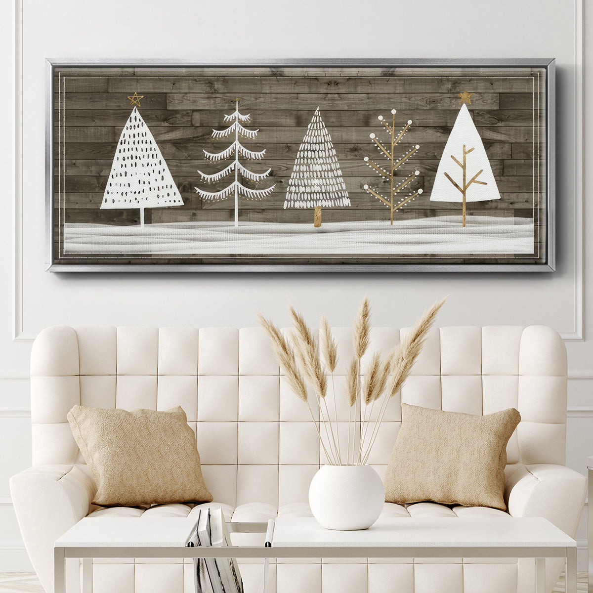 Wooded White Christmas Collection D - Floater Framed Canvas Print