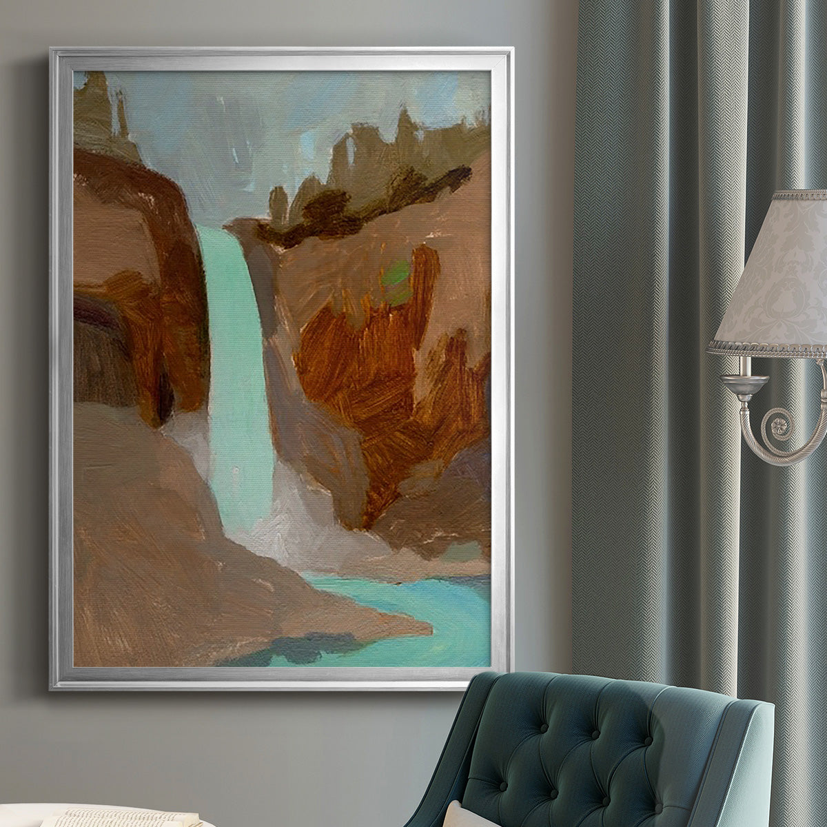 Turquoise Falls I - Modern Framed Canvas Print