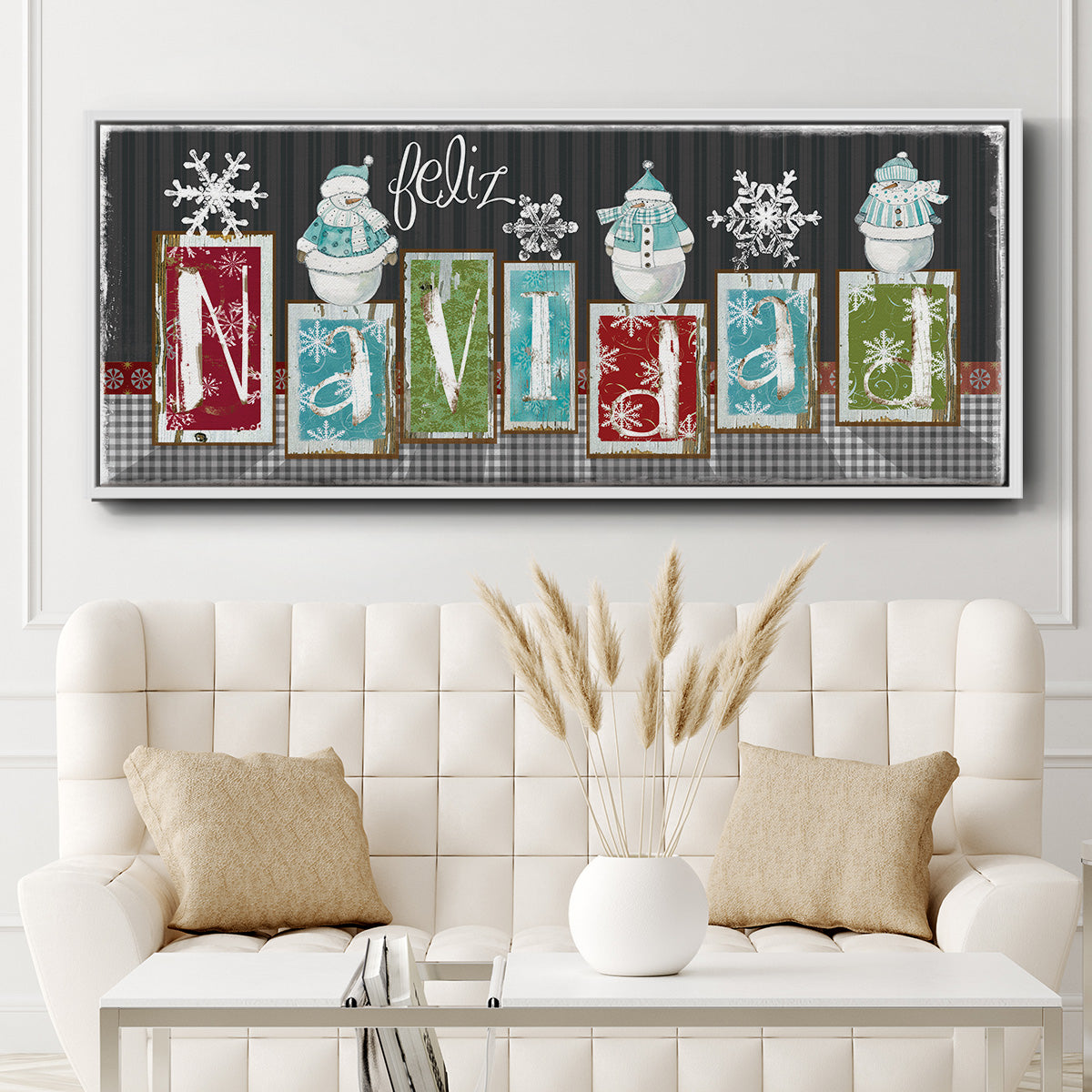 Navidad Blocks - Floater Framed Canvas Print