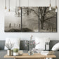 Three-panel canvas wall art featuring fenced rural path through countryside, displayed in a modern living room above seating.
