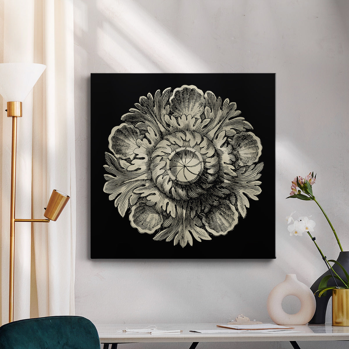 Black and Tan Rosette III - Canvas Art Print