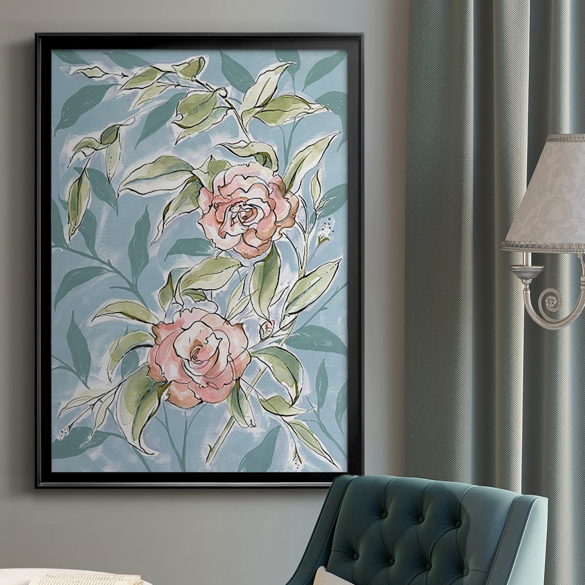 Faded Camellias II - Modern Framed Canvas Print