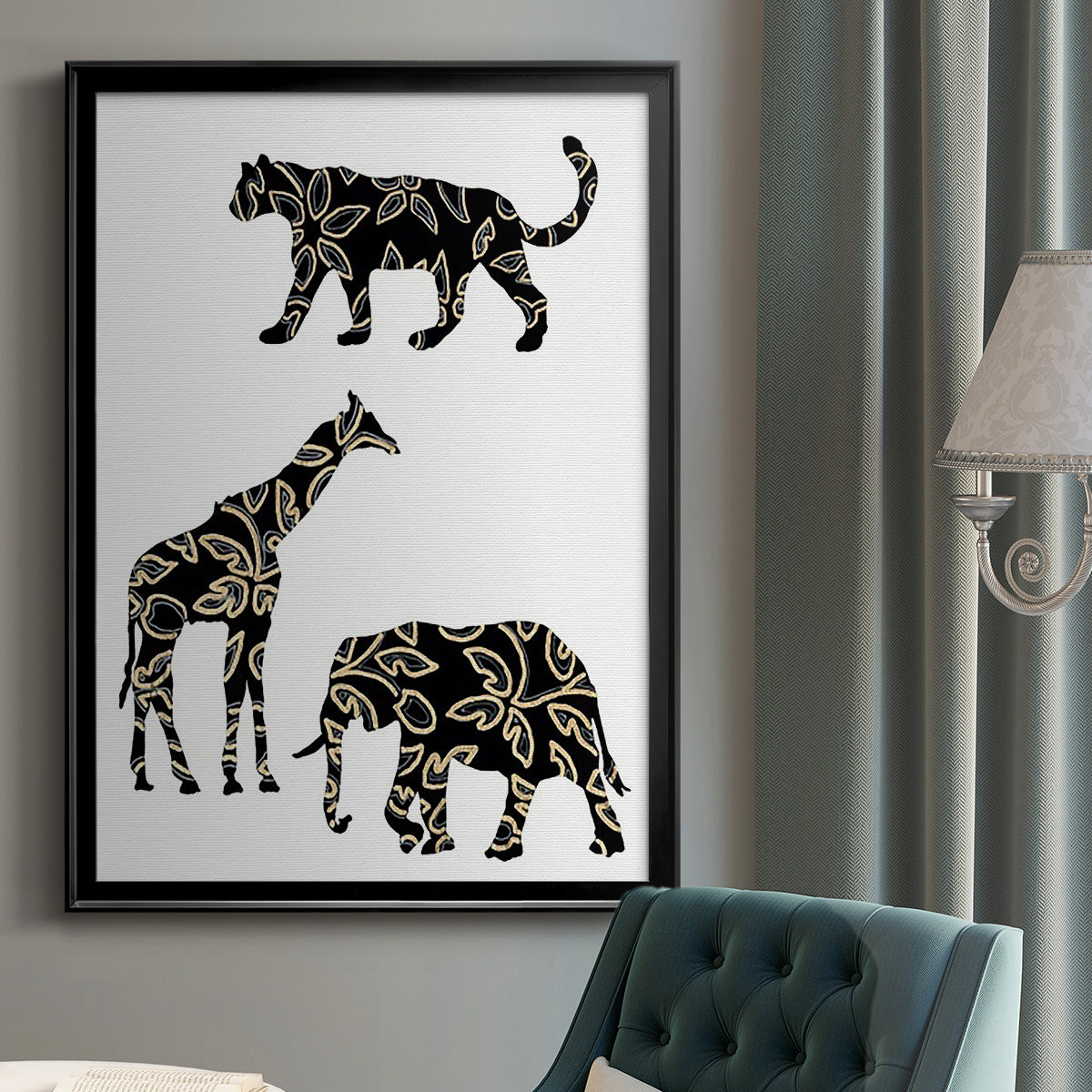 Ornamental Safari Animals III - Modern Framed Canvas Print