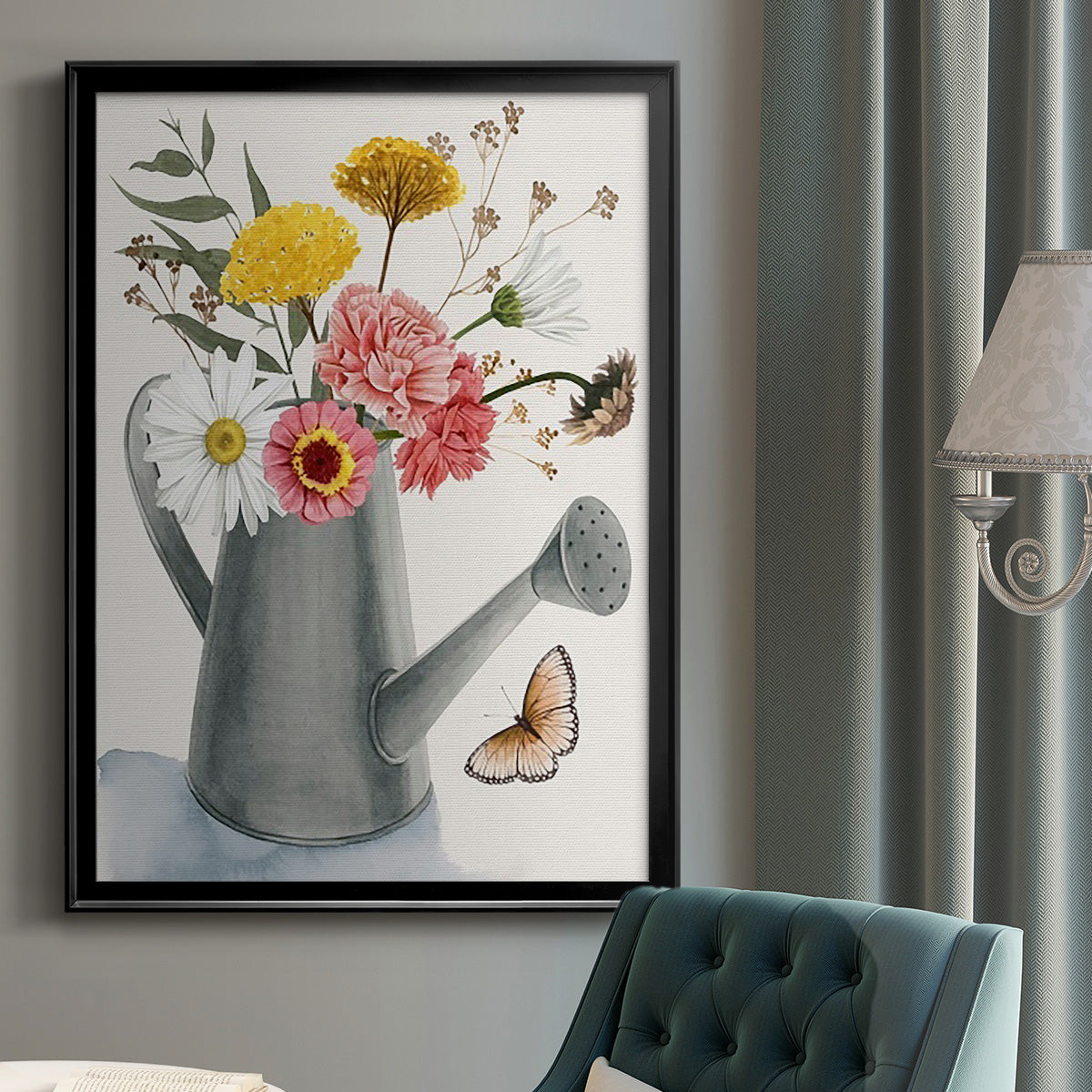 Watering Can Bouquet II - Modern Framed Canvas Print