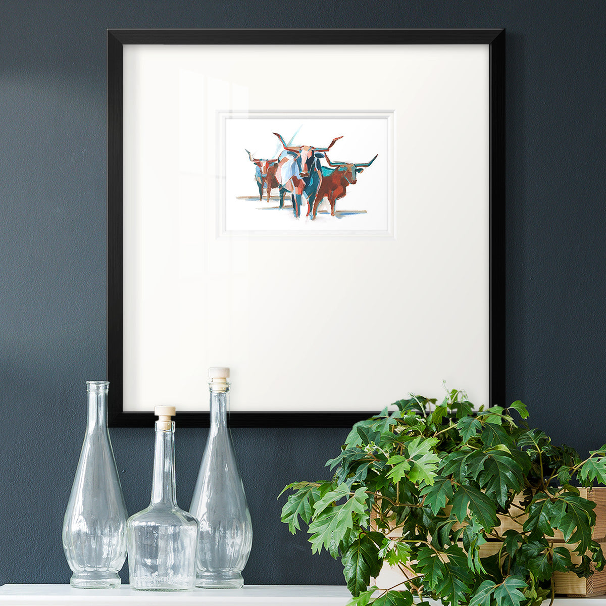 Modern Longhorns I Premium Framed Print Double Matboard