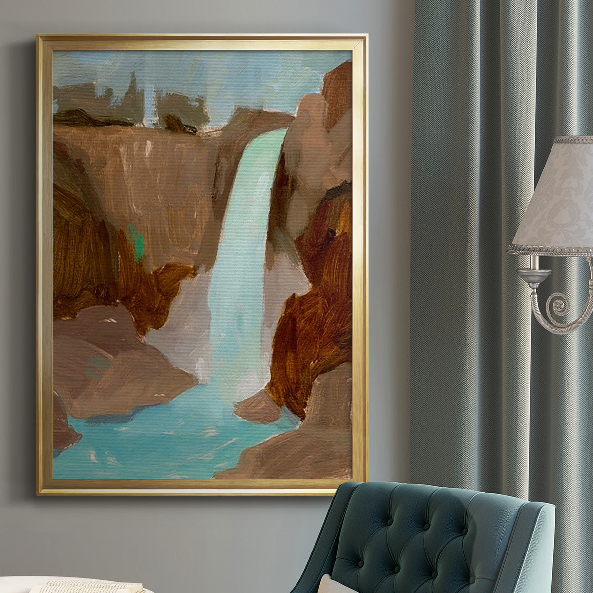 Turquoise Falls II - Modern Framed Canvas Print