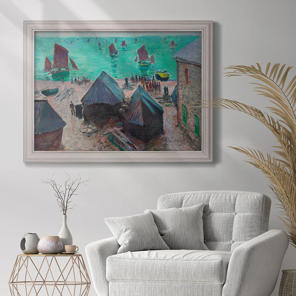 The Departure of the Boats Etretat - Ornate Framed Canvas Print