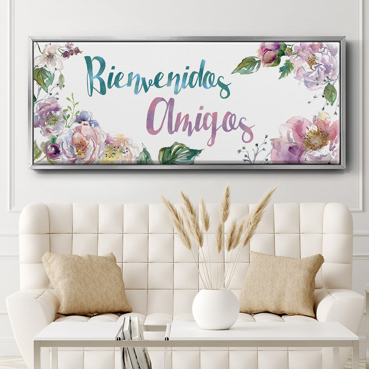 Bienvenidos Amigos - Floater Framed Canvas Print