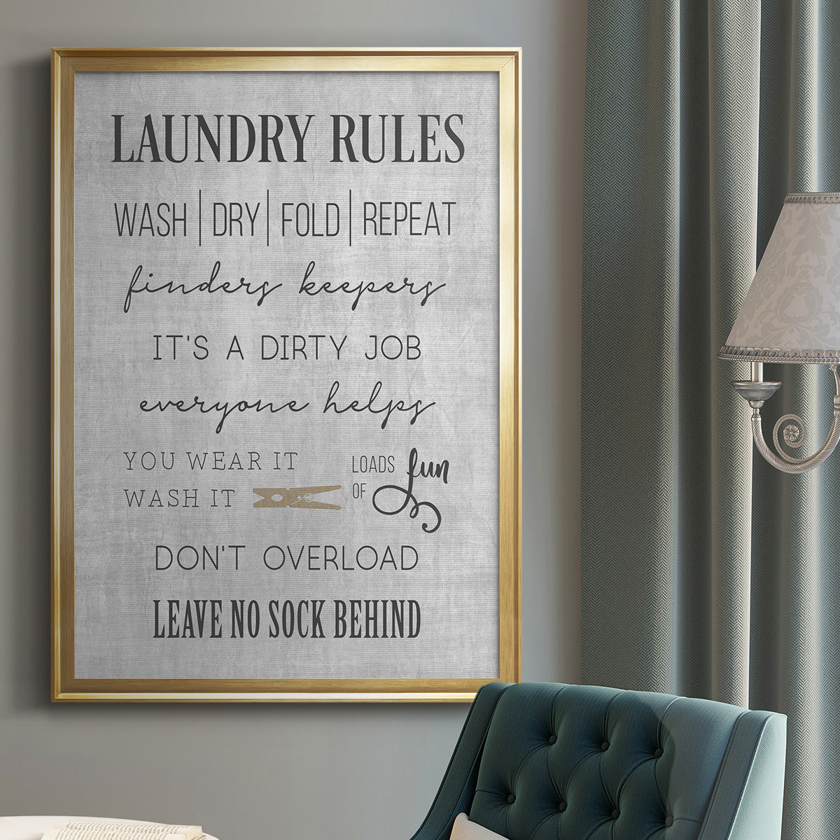 Neutral Laundry Rules - Modern Framed Canvas Print