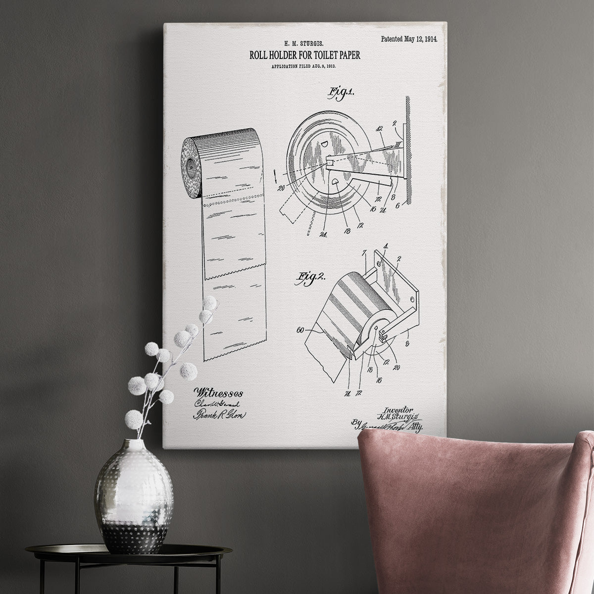 Toilet Paper Patent III Premium Gallery Wrapped Canvas - Ready to Hang