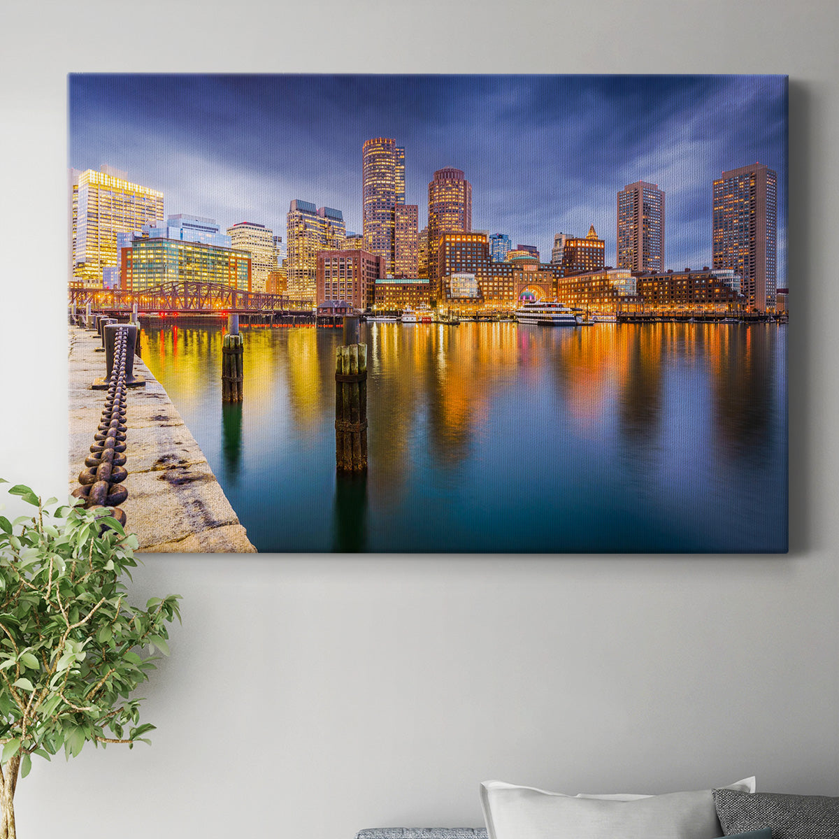 Boston, Massachusetts, City Skyline from the Harbor - Canvas Art Print
