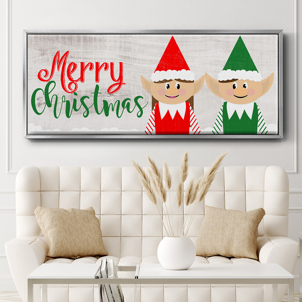 Christmas Elf Couple - Floater Framed Canvas Print