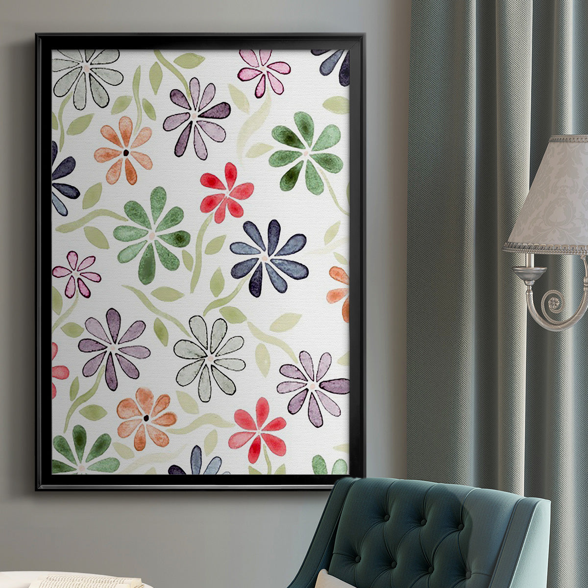 Faded Flowers I - Modern Framed Canvas Print