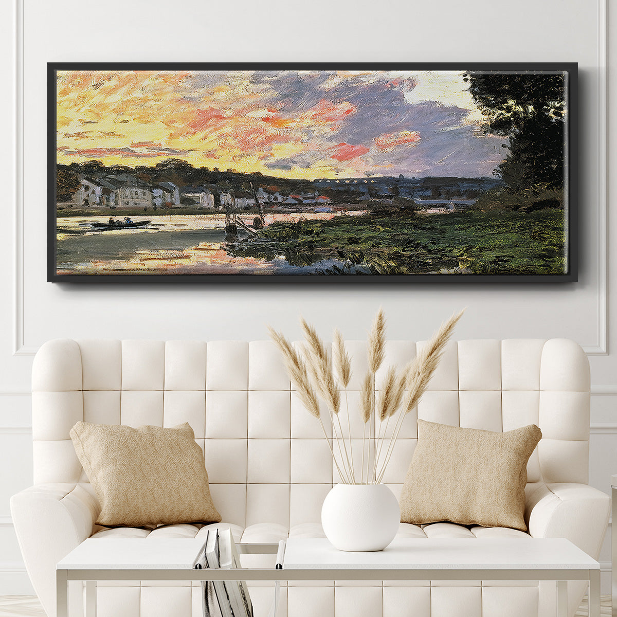 The Seine at Bougival in the Evening, 1870 - Floater Framed Canvas Print