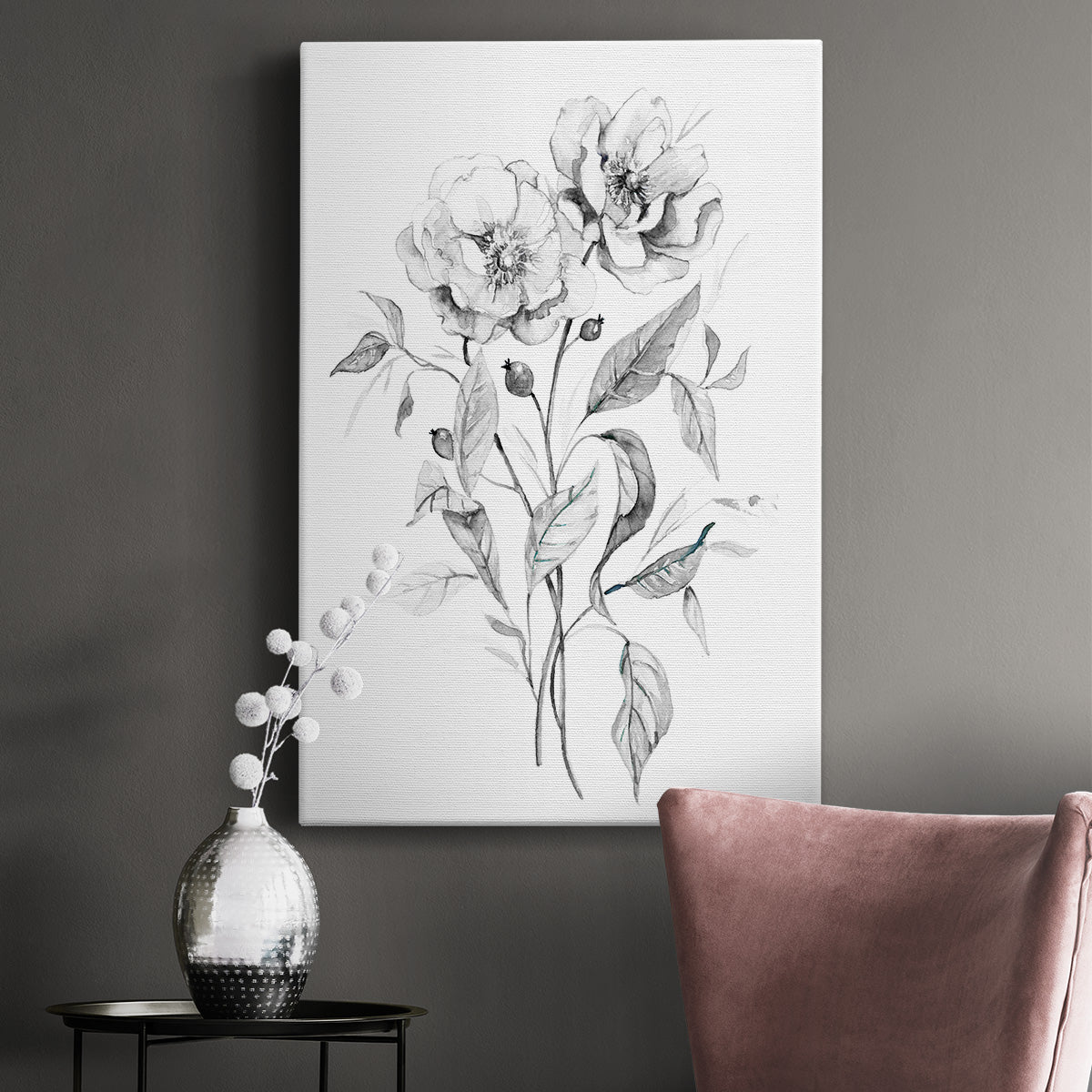 Wild Roses Sketch Premium Gallery Wrapped Canvas - Ready to Hang