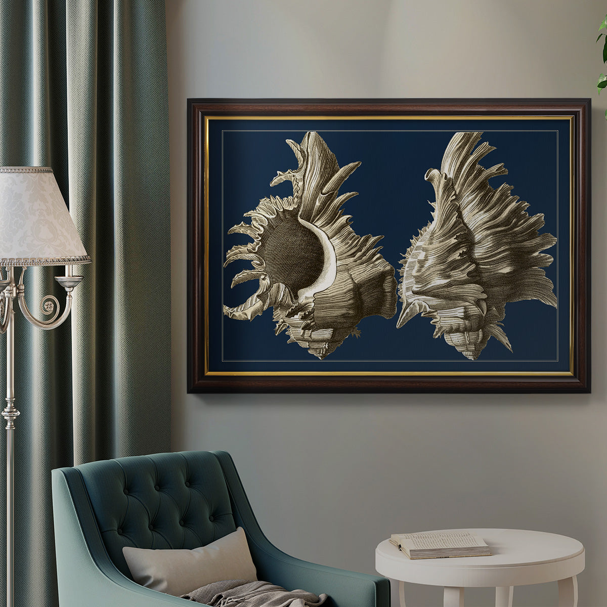 Conch Shells on Navy II Premium Framed Canvas- Ready to Hang