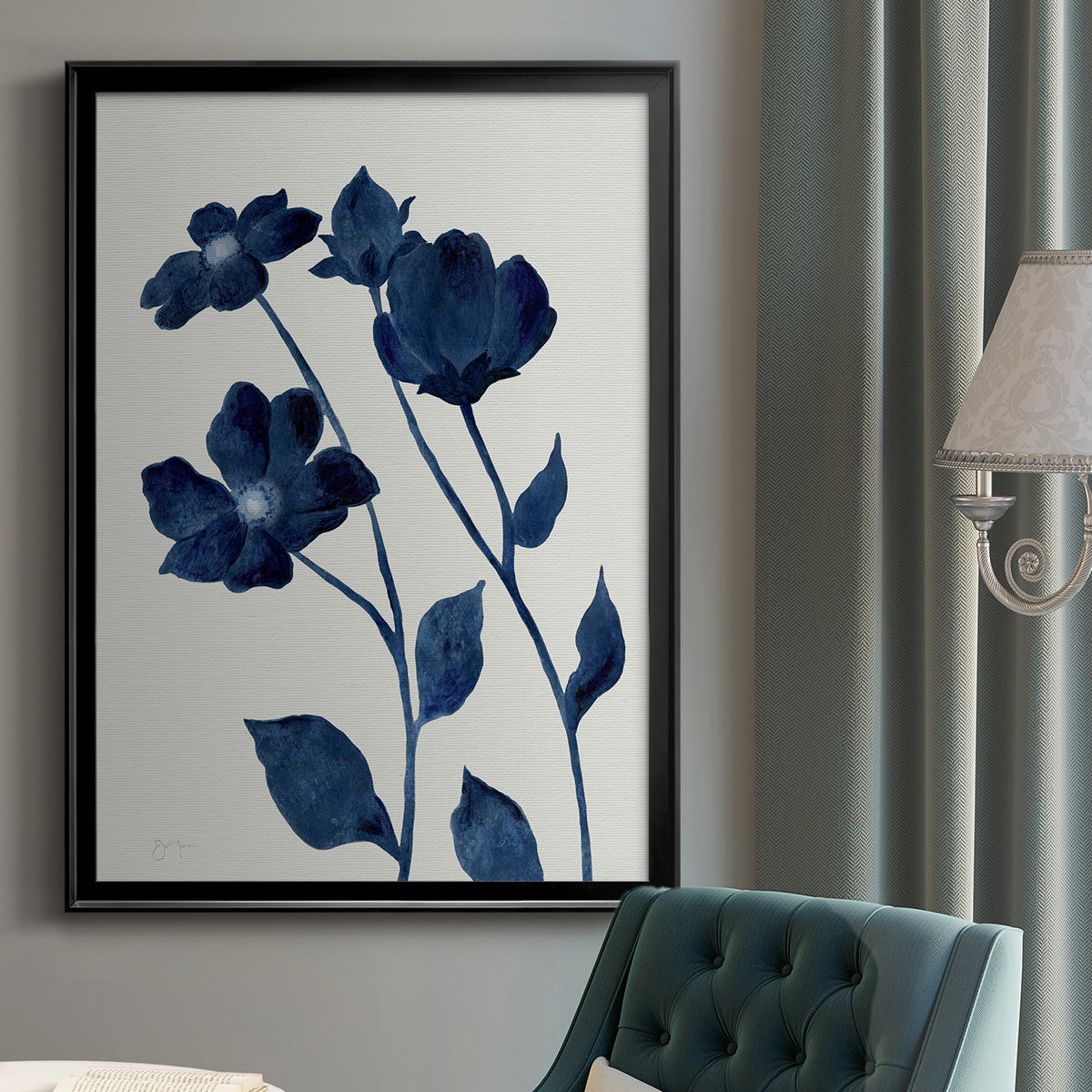 Indigo Bloom I - Modern Framed Canvas Print