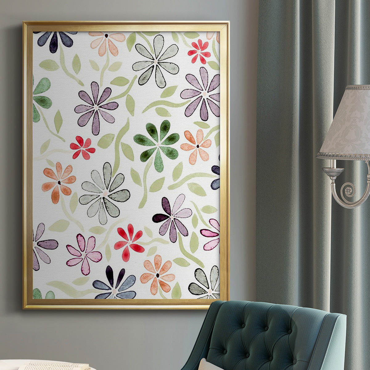 Faded Flowers II - Modern Framed Canvas Print